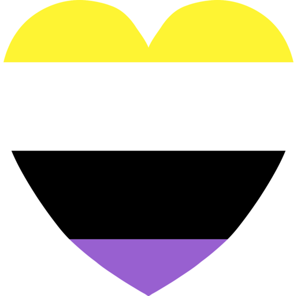 Nonbinary flag in the shape of a heart