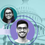 Capitol building and two diverse headshots of diverse people